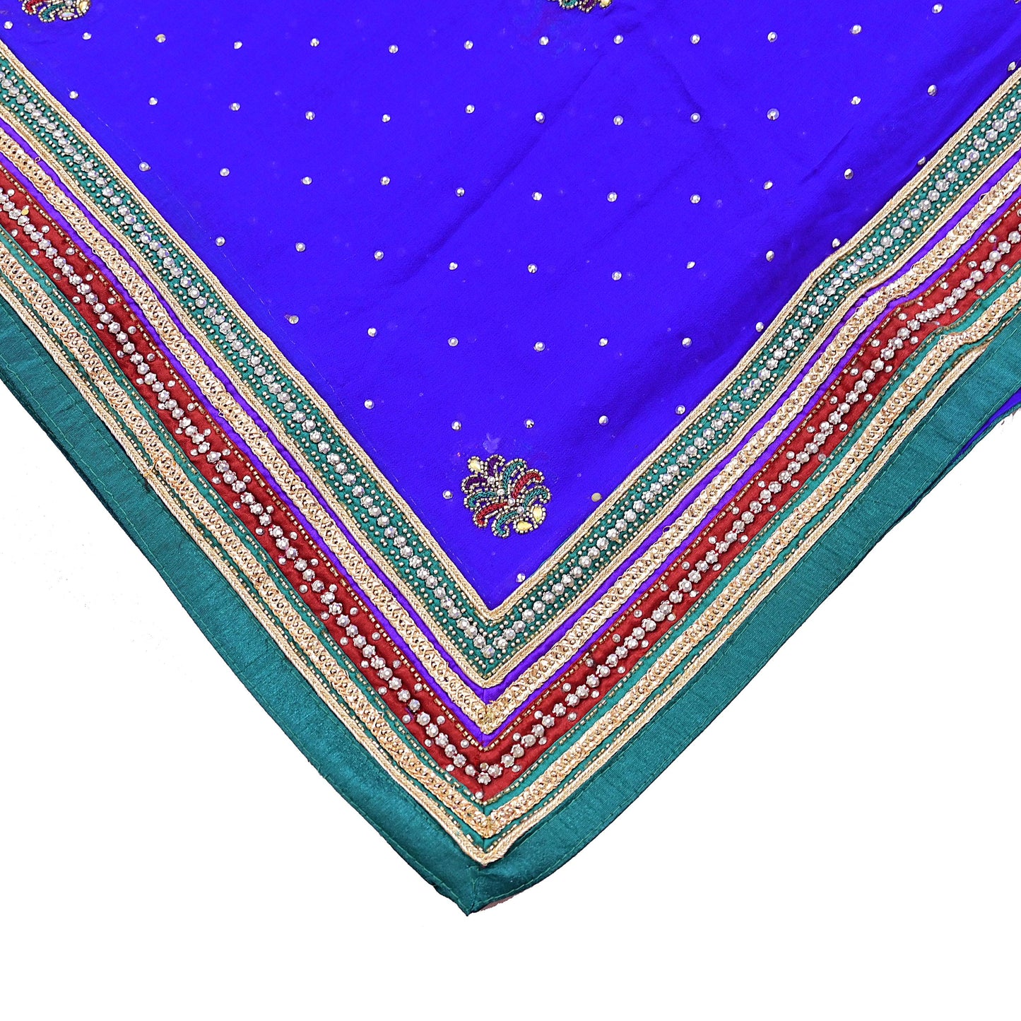 Indian Vintage Heavy Royal Blue Dupatta Pure Georgette Silk Long Stole Hand Embroidered Scarf Zari
