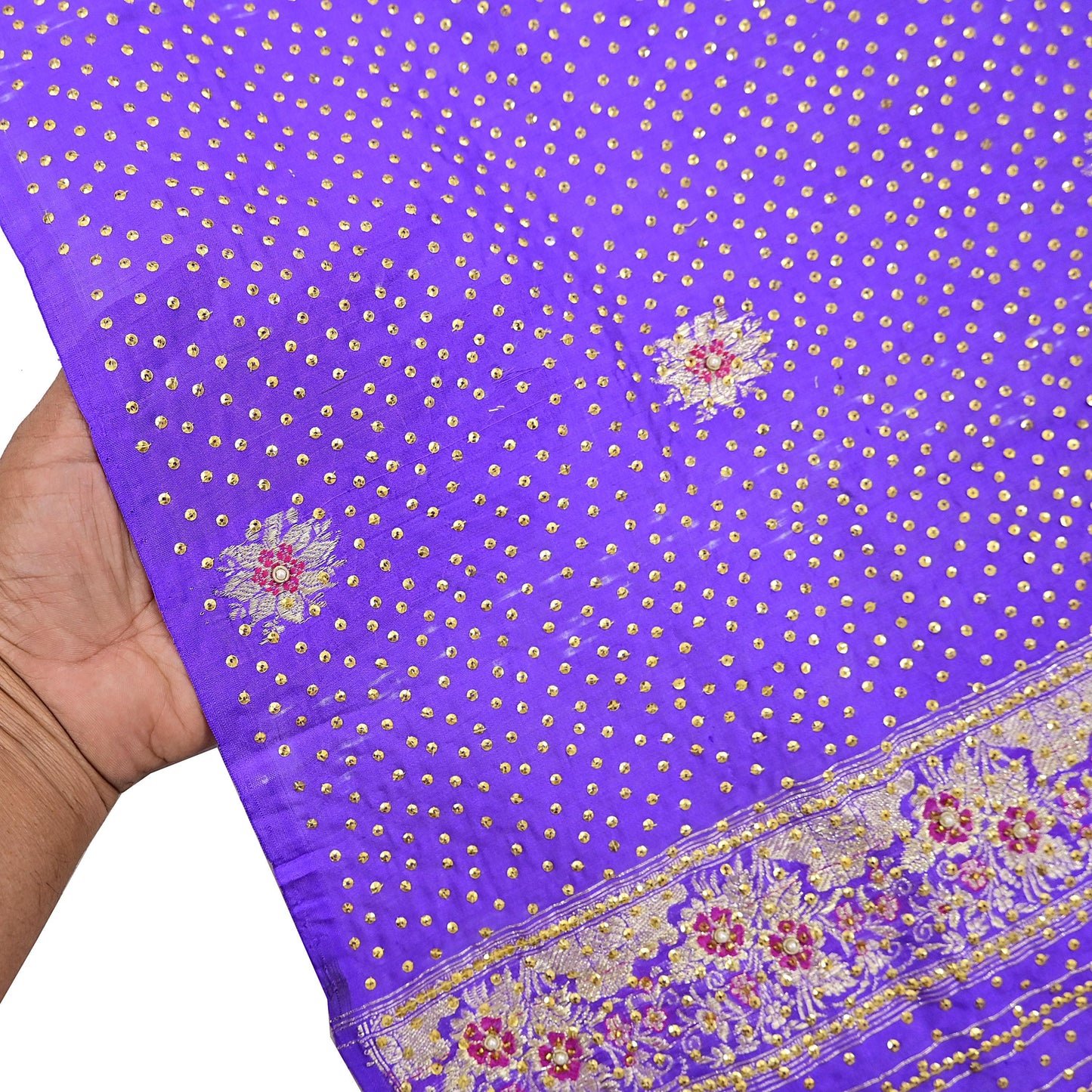 Indian Vintage Dupatta Purple Long Stole Pure silk Woven Brocade Banarasi Scarves Veil Scarf Wrap Hippie Boho Soft Floral Zari