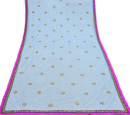 Indian Vintage Heavy Blue Dupatta Net Mesh Long Stole Hand Embroidered Scarves Golden Zardozi Zari Sequins Hijab Veil wrap Boho