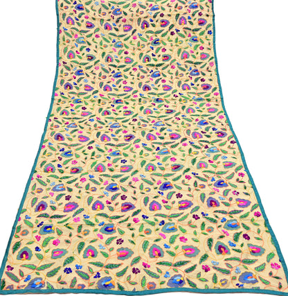 Indian Vintage Dupatta Beige Long Stole Chanderi Hand Embroidered Phulkari Stole Scarves Party wear Veil Hijab Wrap Scarf