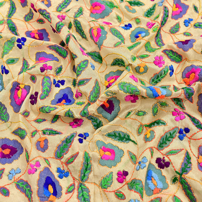 Indian Vintage Dupatta Beige Long Stole Chanderi Hand Embroidered Phulkari Stole Scarves Party wear Veil Hijab Wrap Scarf