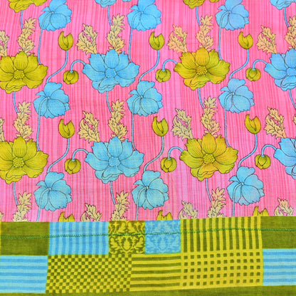 Indian Vintage Sari Blue & Pink Printed Pure Cotton Saree Craft Fabric 5Yd Soft Sewing Sarong Wrap Boho Floral Dress making Crafting