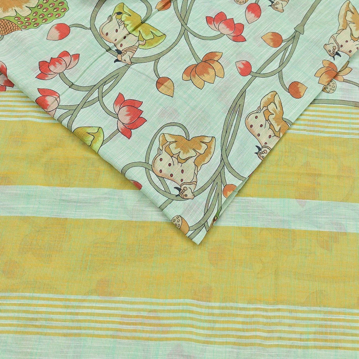 Indian Vintage sage Green Saree Pure Cotton Printed Woven Sari Craft Soft Fabric 5Yd Sewing Sarong Wrap Boho Abstract Design