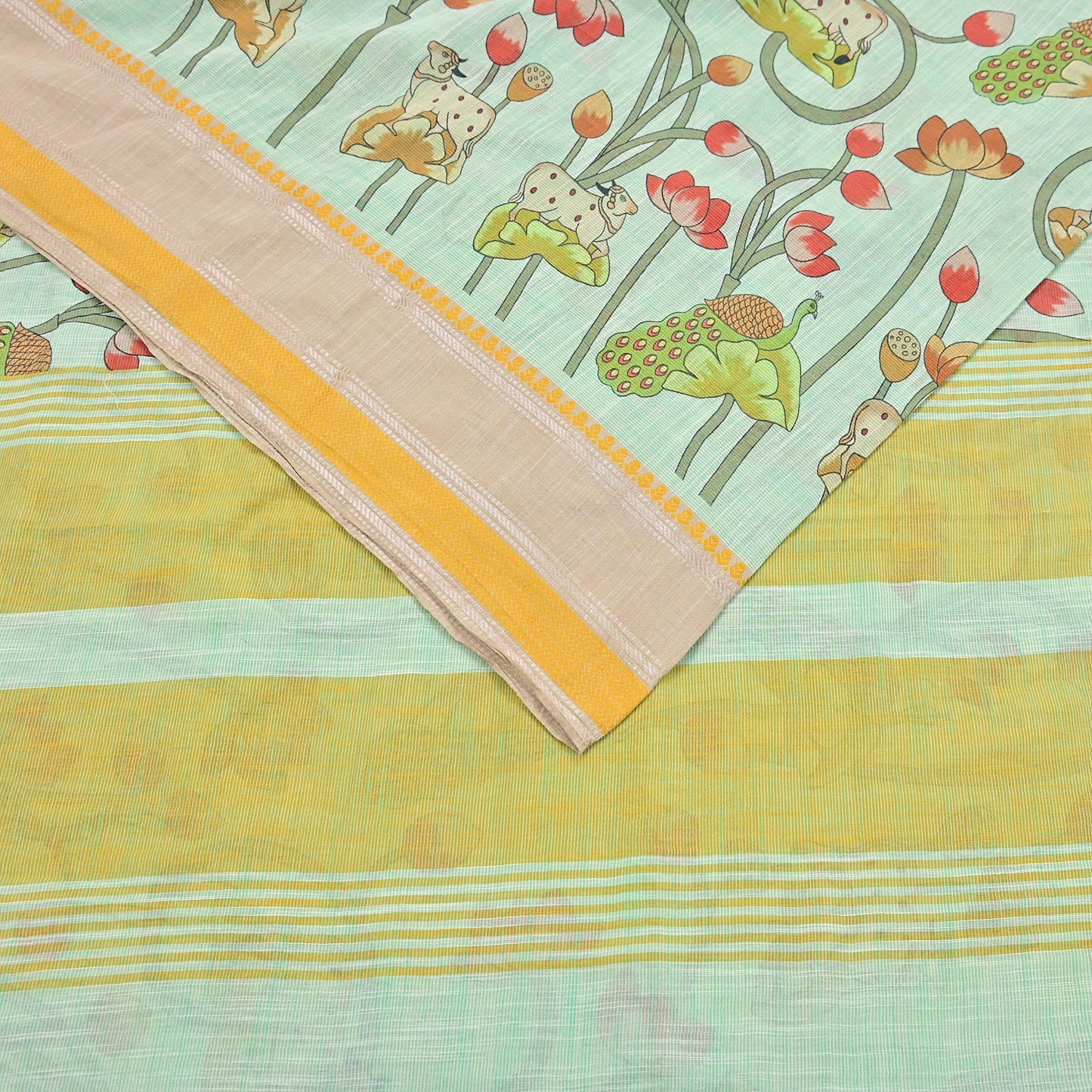 Indian Vintage sage Green Saree Pure Cotton Printed Woven Sari Craft Soft Fabric 5Yd Sewing Sarong Wrap Boho Abstract Design