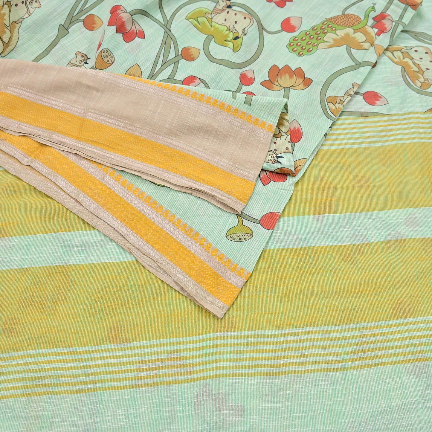 Indian Vintage sage Green Saree Pure Cotton Printed Woven Sari Craft Soft Fabric 5Yd Sewing Sarong Wrap Boho Abstract Design