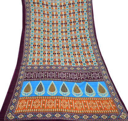 Indian Vintage Sari Multi Printed 100% Pure Cotton Saree Craft Fabric 5Yd Soft Sewing Sarong Wrap Boho Stripes Dress making Quilting