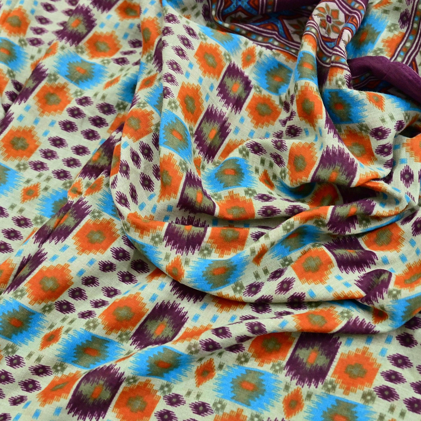 Indian Vintage Sari Multi Printed 100% Pure Cotton Saree Craft Fabric 5Yd Soft Sewing Sarong Wrap Boho Stripes Dress making Quilting