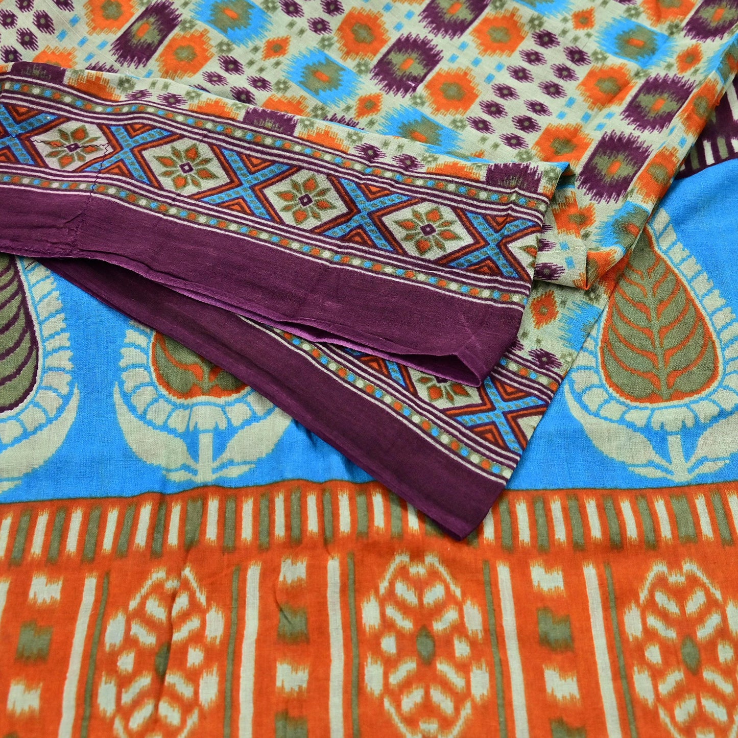 Indian Vintage Sari Multi Printed 100% Pure Cotton Saree Craft Fabric 5Yd Soft Sewing Sarong Wrap Boho Stripes Dress making Quilting