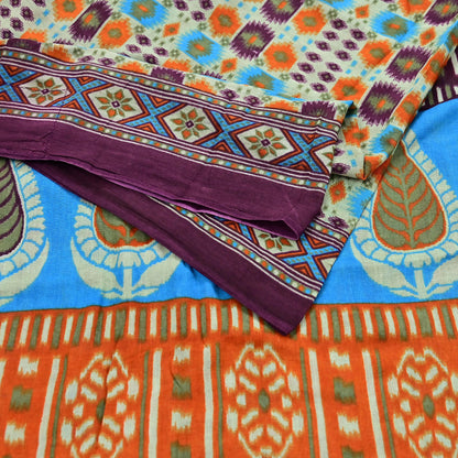 Indian Vintage Sari Multi Printed 100% Pure Cotton Saree Craft Fabric 5Yd Soft Sewing Sarong Wrap Boho Stripes Dress making Quilting