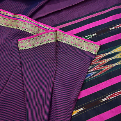 Indian Vintage Black & Pink Saree Pure Silk Hand Woven Ikat Patola Sari Fabric 5Yard Craft Ethnic Zari Border