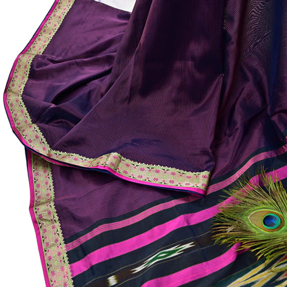 Indian Vintage Black & Pink Saree Pure Silk Hand Woven Ikat Patola Sari Fabric 5Yard Craft Ethnic Zari Border