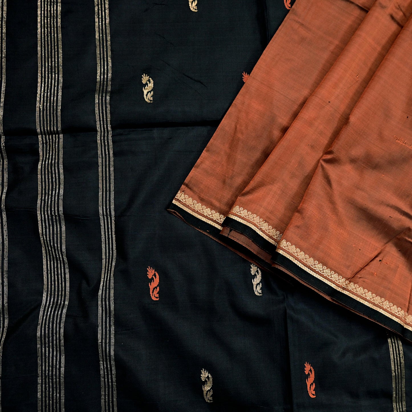 Indian Vintage Sari Mysore Silk Hand Woven Saree with Zari Border 5 Yards Soft Craft Fabric Upcycle, Quilting, Dressmaking