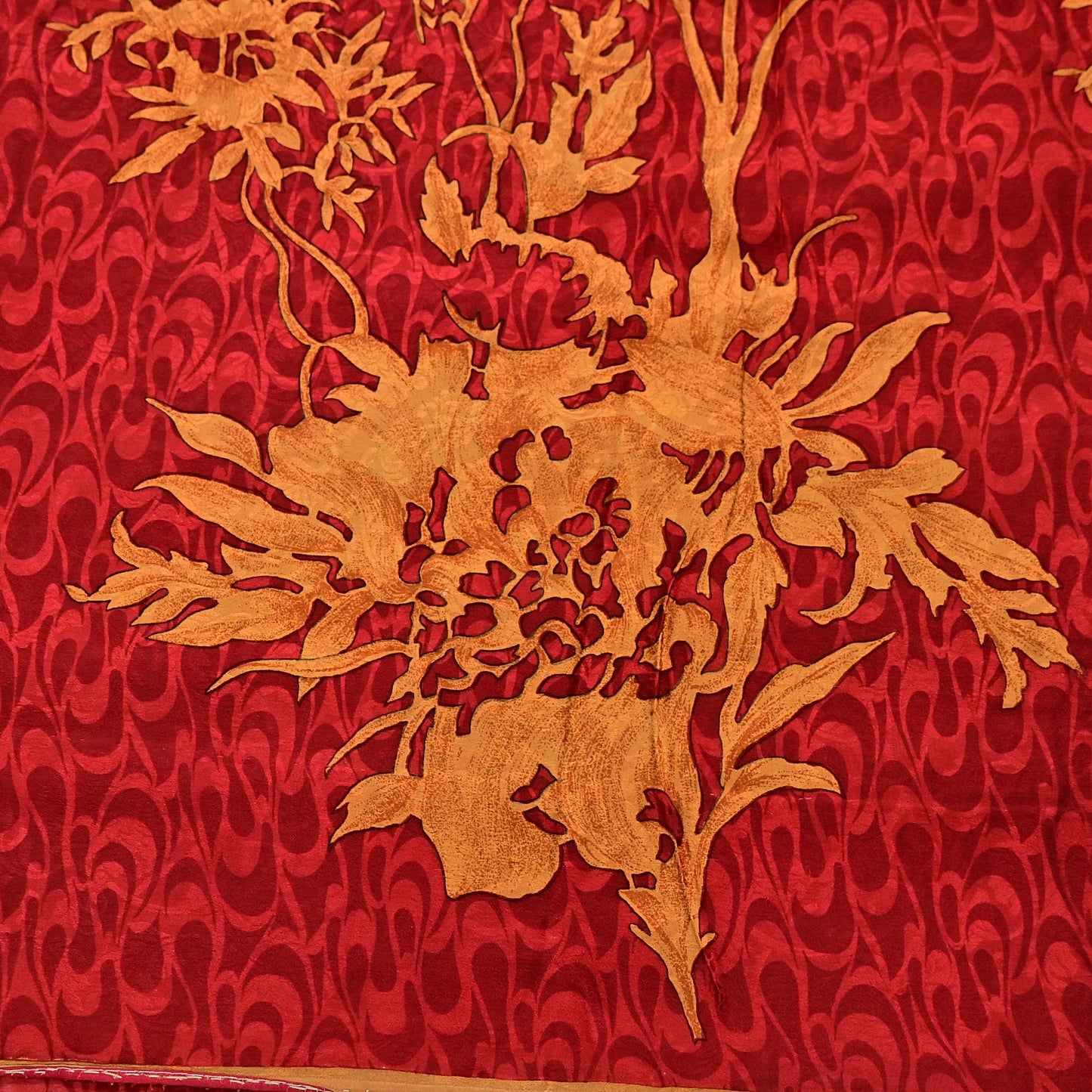 Indian Vintage Sari Mustard & Red Pure Crepe Silk Printed Sarees 5yd Sewing Floral Soft Craft Fabric Wrap Dress making Crafting Quilting