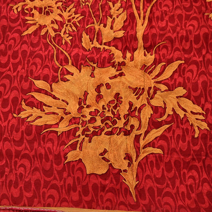 Indian Vintage Sari Mustard & Red Pure Crepe Silk Printed Sarees 5yd Sewing Floral Soft Craft Fabric Wrap Dress making Crafting Quilting