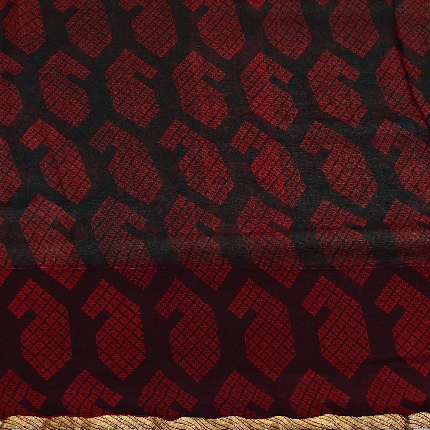 Indian Vintage Sari Black & Red Pure Chiffon Silk Printed Sarees 5Yd Craft Fabric Sewing Soft Zari Border Dress Making Upcycle Quilting
