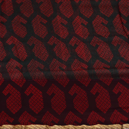 Indian Vintage Sari Black & Red Pure Chiffon Silk Printed Sarees 5Yd Craft Fabric Sewing Soft Zari Border Dress Making Upcycle Quilting