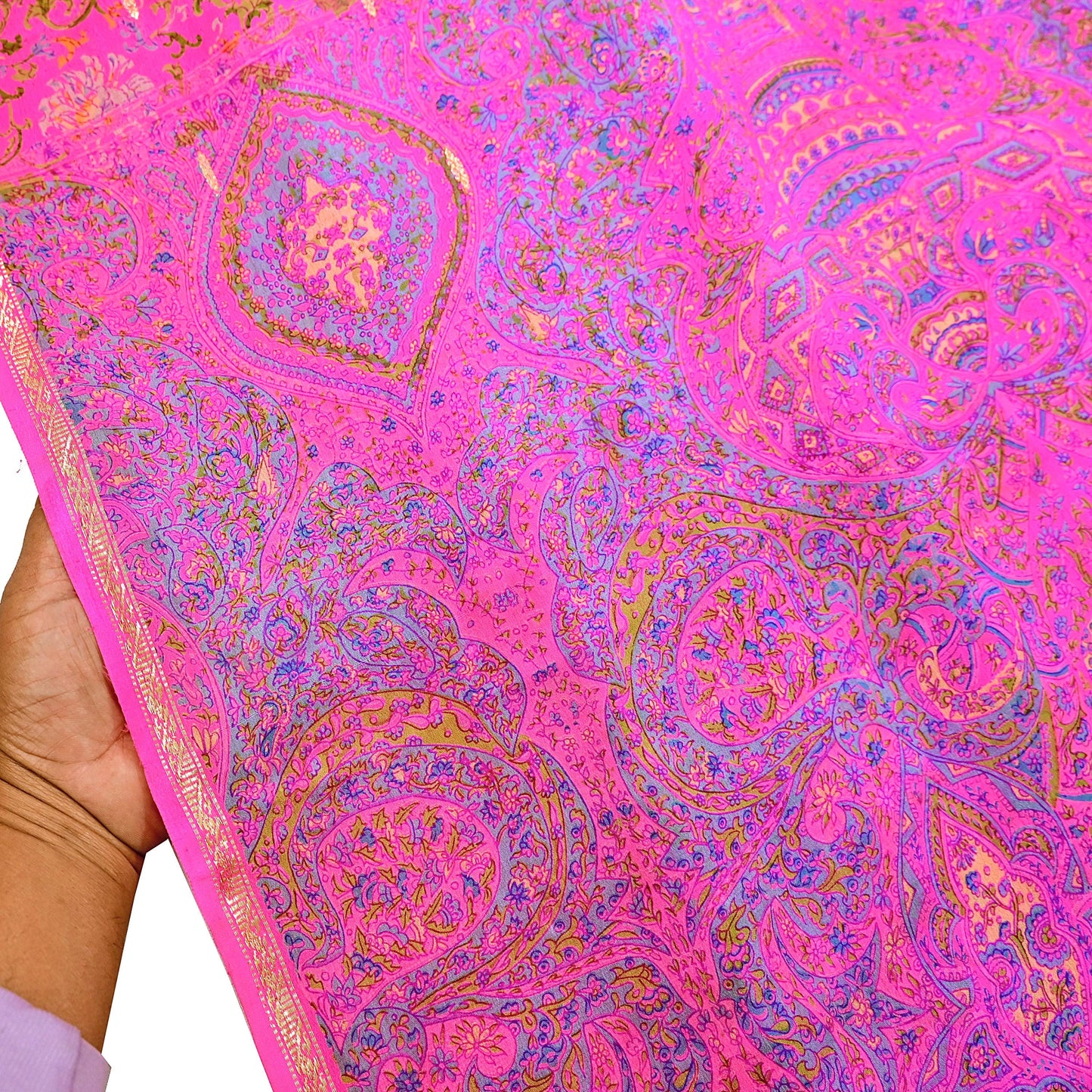 Indian Vintage Pink Saree 100% Pure Silk Printed Sari 5yard Sewing Craft Fabric DressMaking Soft Golden Zari