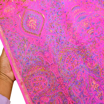 Indian Vintage Pink Saree 100% Pure Silk Printed Sari 5yard Sewing Craft Fabric DressMaking Soft Golden Zari