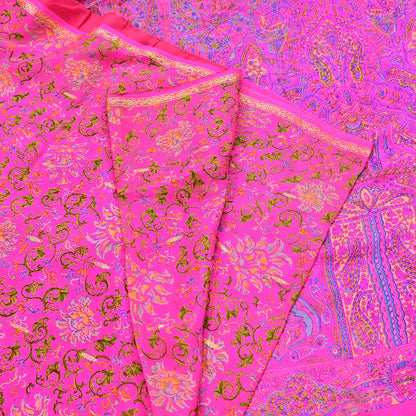 Indian Vintage Pink Saree 100% Pure Silk Printed Sari 5yard Sewing Craft Fabric DressMaking Soft Golden Zari