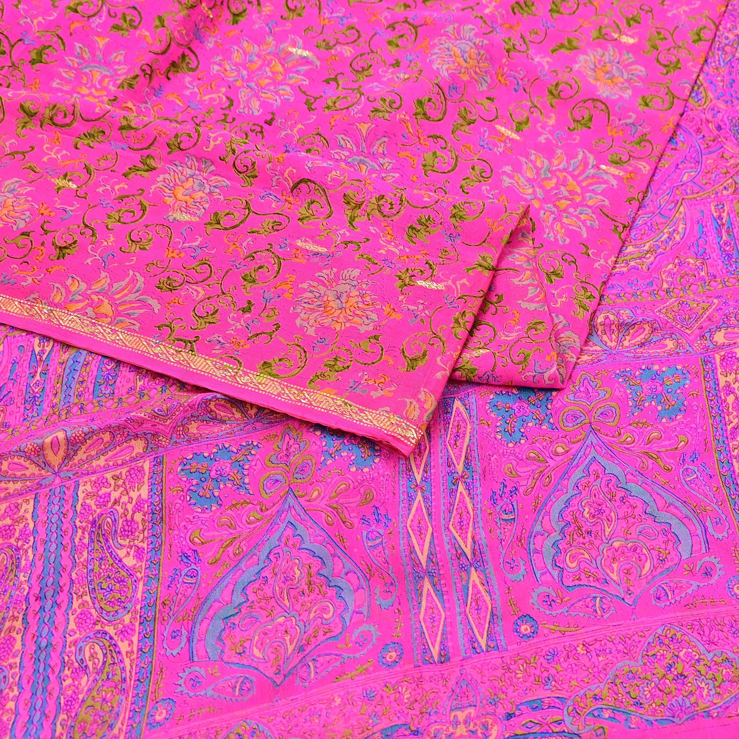 Indian Vintage Pink Saree 100% Pure Silk Printed Sari 5yard Sewing Craft Fabric DressMaking Soft Golden Zari