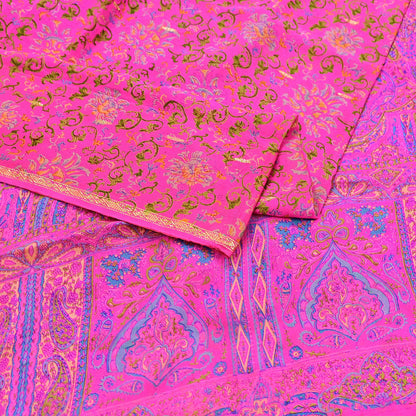 Indian Vintage Pink Saree 100% Pure Silk Printed Sari 5yard Sewing Craft Fabric DressMaking Soft Golden Zari