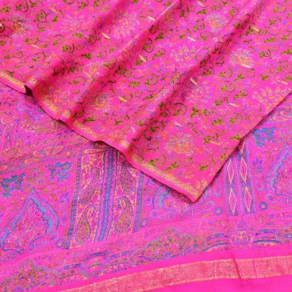 Indian Vintage Pink Saree 100% Pure Silk Printed Sari 5yard Sewing Craft Fabric DressMaking Soft Golden Zari