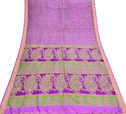 Indian Vintage Sari Purple 100% Pure Silk Printed Sarees 5yd Sewing Craft Fabric Dress Making Soft Woven Border Upcycle Quilting