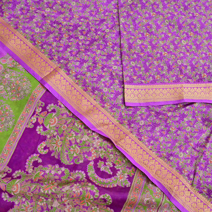 Indian Vintage Sari Purple 100% Pure Silk Printed Sarees 5yd Sewing Craft Fabric Dress Making Soft Woven Border Upcycle Quilting