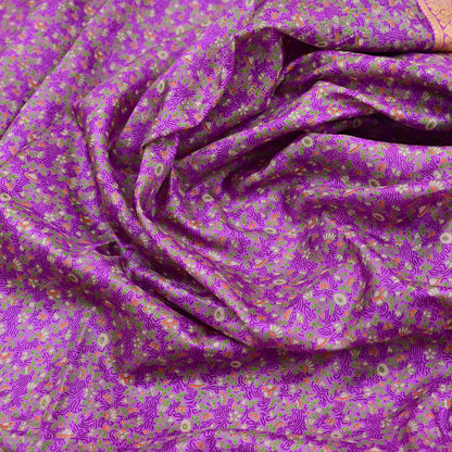 Indian Vintage Sari Purple 100% Pure Silk Printed Sarees 5yd Sewing Craft Fabric Dress Making Soft Woven Border Upcycle Quilting