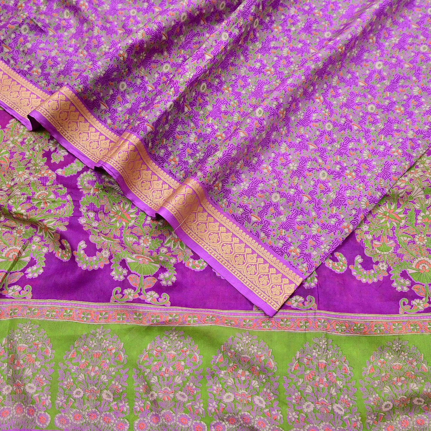 Indian Vintage Sari Purple 100% Pure Silk Printed Sarees 5yd Sewing Craft Fabric Dress Making Soft Woven Border Upcycle Quilting