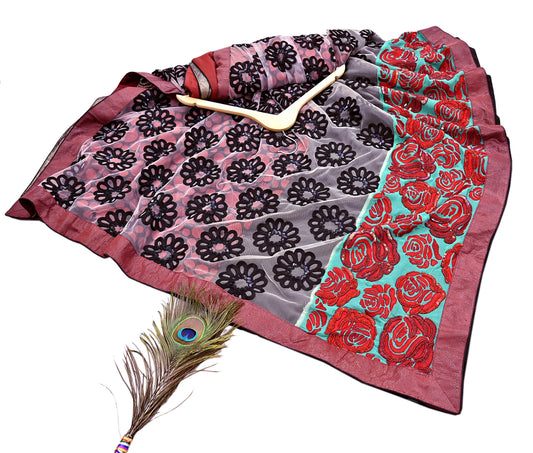 Indian Vintage Sari Net/ Pure Georgette Silk Hand Embroidered Anamika Khanna Designer Sarees Ethnic 6Yd Dabka Zari Wedding Sarees