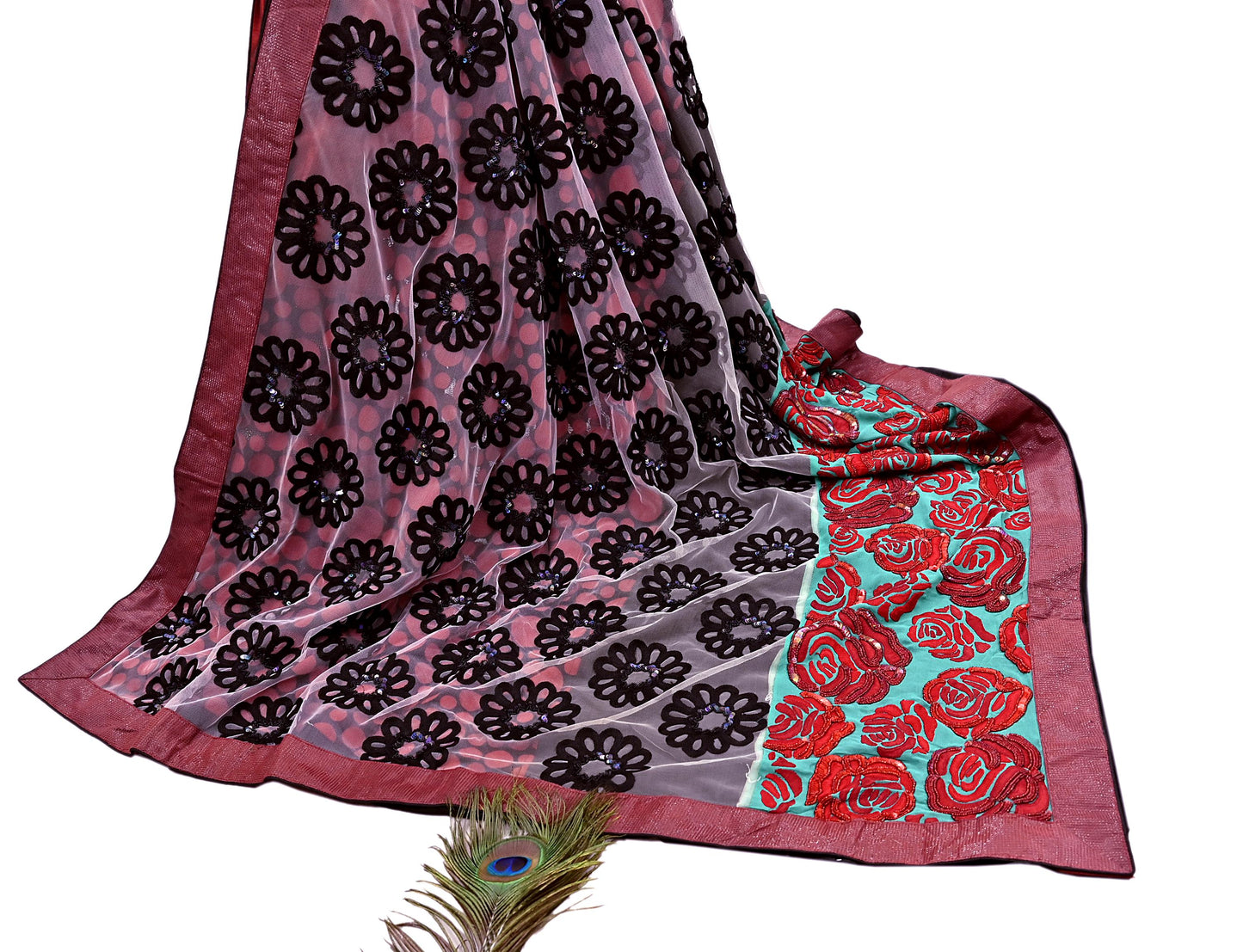 Indian Vintage Sari Net/ Pure Georgette Silk Hand Embroidered Anamika Khanna Designer Sarees Ethnic 6Yd Dabka Zari Wedding Sarees