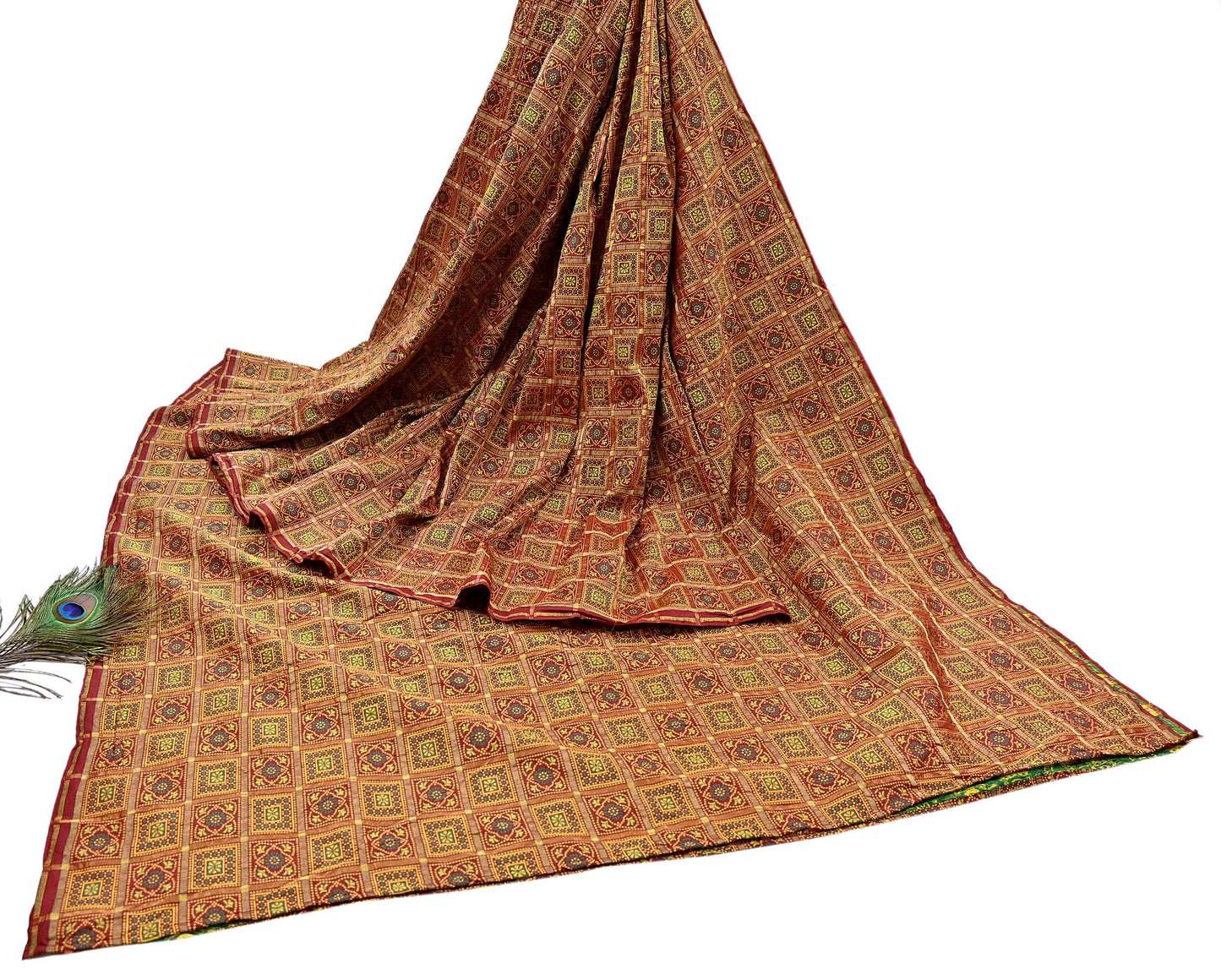 Indian Vintage Sari Maroon Heavy Wedding Pure Silk Hand Woven Gharchola Bandhani Sarees Zari 5Yd Craft Fabric Dress Making Crafting