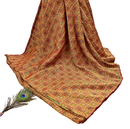 Indian Vintage Sari Maroon Heavy Wedding Pure Silk Hand Woven Gharchola Bandhani Sarees Zari 5Yd Craft Fabric Dress Making Crafting