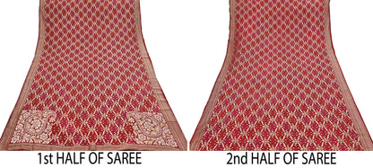 Indian Pre-Owned Sari Maroon Pure silk Hand Woven Bandhani Sarees Ethnic Zari Wedding Saree