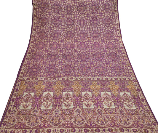 Vintage Heavy Purple Sarees Pure Silk Hand Woven Jamawar Sari Craft Fabric 5Yd Sewing Soft Ethnic Zari Dress Making Wedding Sari