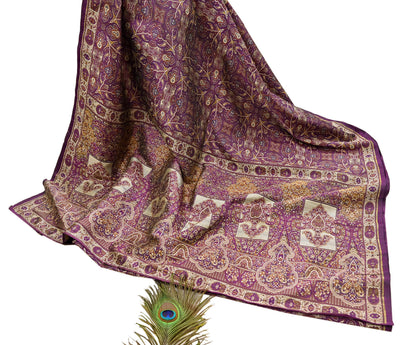Vintage Heavy Purple Sarees Pure Silk Hand Woven Jamawar Sari Craft Fabric 5Yd Sewing Soft Ethnic Zari Dress Making Wedding Sari