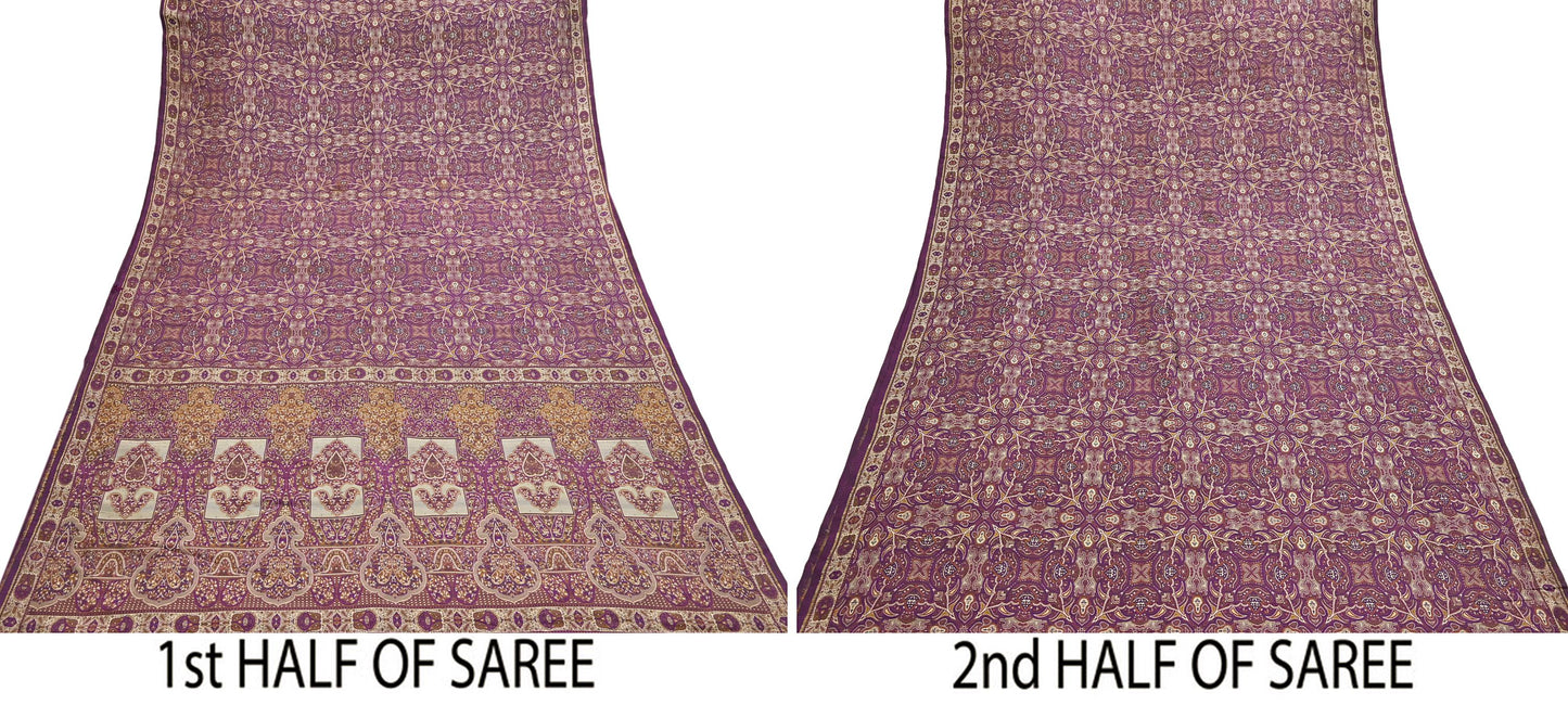 Vintage Heavy Purple Sarees Pure Silk Hand Woven Jamawar Sari Craft Fabric 5Yd Sewing Soft Ethnic Zari Dress Making Wedding Sari