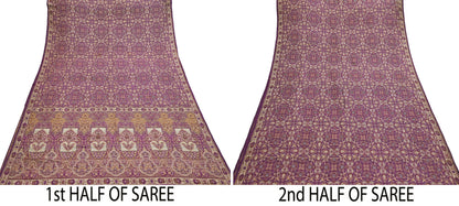Vintage Heavy Purple Sarees Pure Silk Hand Woven Jamawar Sari Craft Fabric 5Yd Sewing Soft Ethnic Zari Dress Making Wedding Sari
