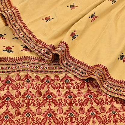 Vintage Yellow Pure Silk Saree Handwoven Asam Sari with Floral Design Antique Indian Wedding Saree 6yd Fabric Fringes