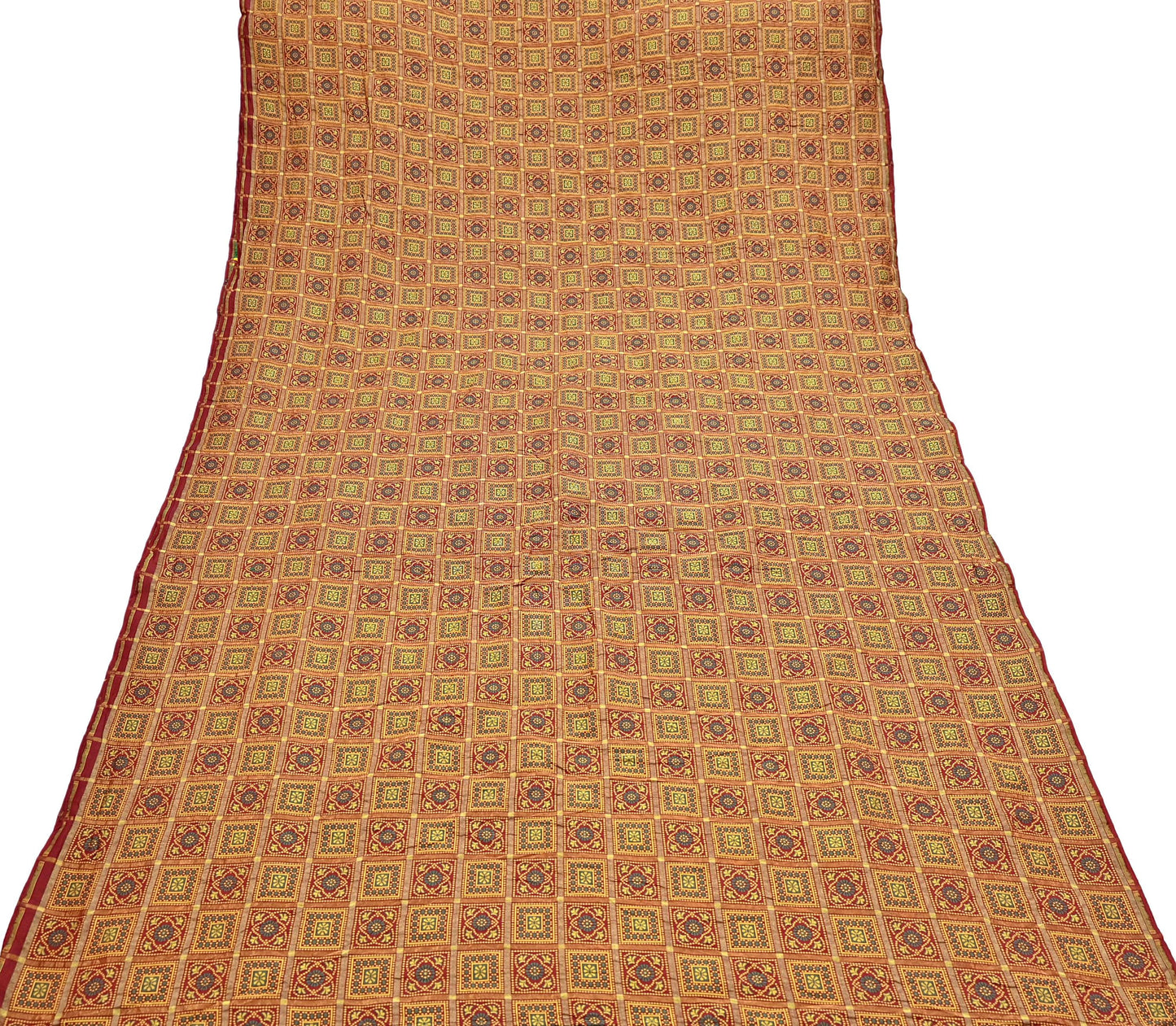Indian Vintage Sari Maroon Heavy Wedding Pure Silk Hand Woven Gharchola Bandhani Sarees Zari 5Yd Craft Fabric Dress Making Crafting