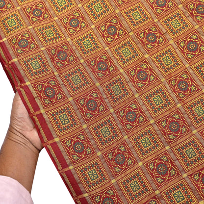 Indian Vintage Sari Maroon Heavy Wedding Pure Silk Hand Woven Gharchola Bandhani Sarees Zari 5Yd Craft Fabric Dress Making Crafting