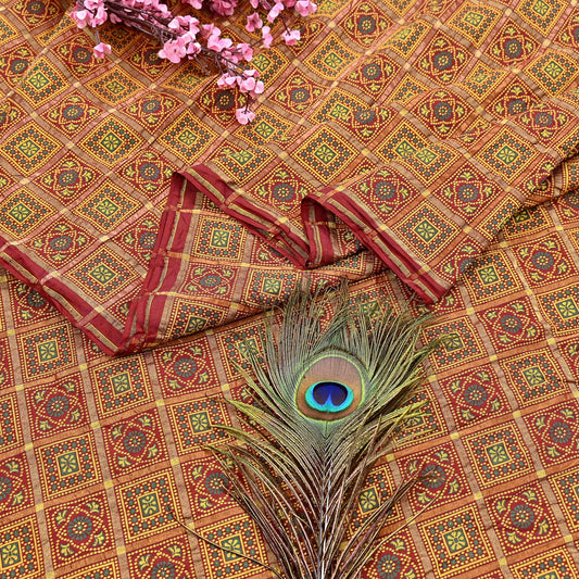 Indian Vintage Sari Maroon Heavy Wedding Pure Silk Hand Woven Gharchola Bandhani Sarees Zari 5Yd Craft Fabric Dress Making Crafting