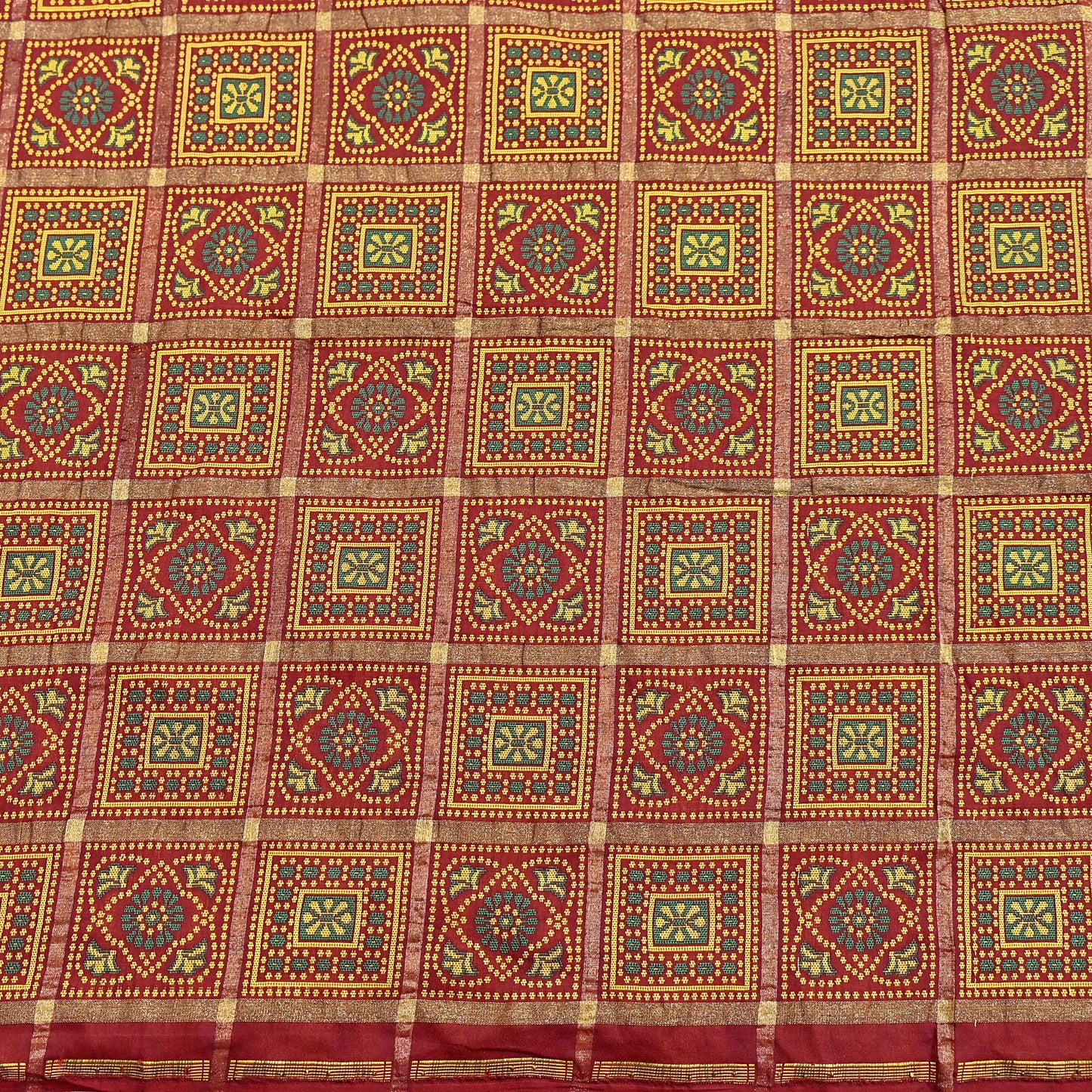 Indian Vintage Sari Maroon Heavy Wedding Pure Silk Hand Woven Gharchola Bandhani Sarees Zari 5Yd Craft Fabric Dress Making Crafting