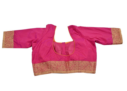 Indian Pre-owned Pink pure silk Hand woven Padded Blouse/Top/Crop L Size Party wear Bollywood