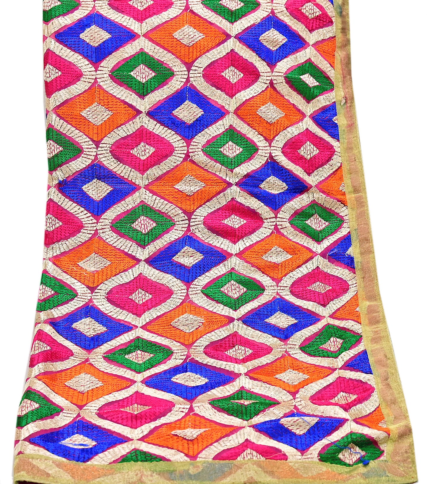 Indian Vintage Pink Dupatta Long Stole Pure Chiffon Silk Embroidered Bagh Phulkari Stole Scarves Golden Lace