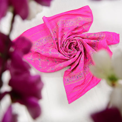 Indian Vintage Dupatta Pink Long Stole Pure silk Woven Brocade Banarasi Scarves Veil Scarf Wrap Hippie Boho Soft Floral Zari