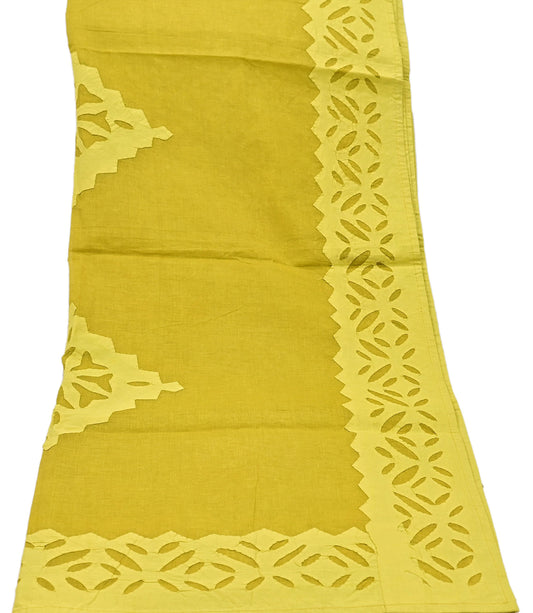 Indian Vintage Green Dupatta Long Stole Embroidered Patches Pure Cotton Scarves Veil Soft