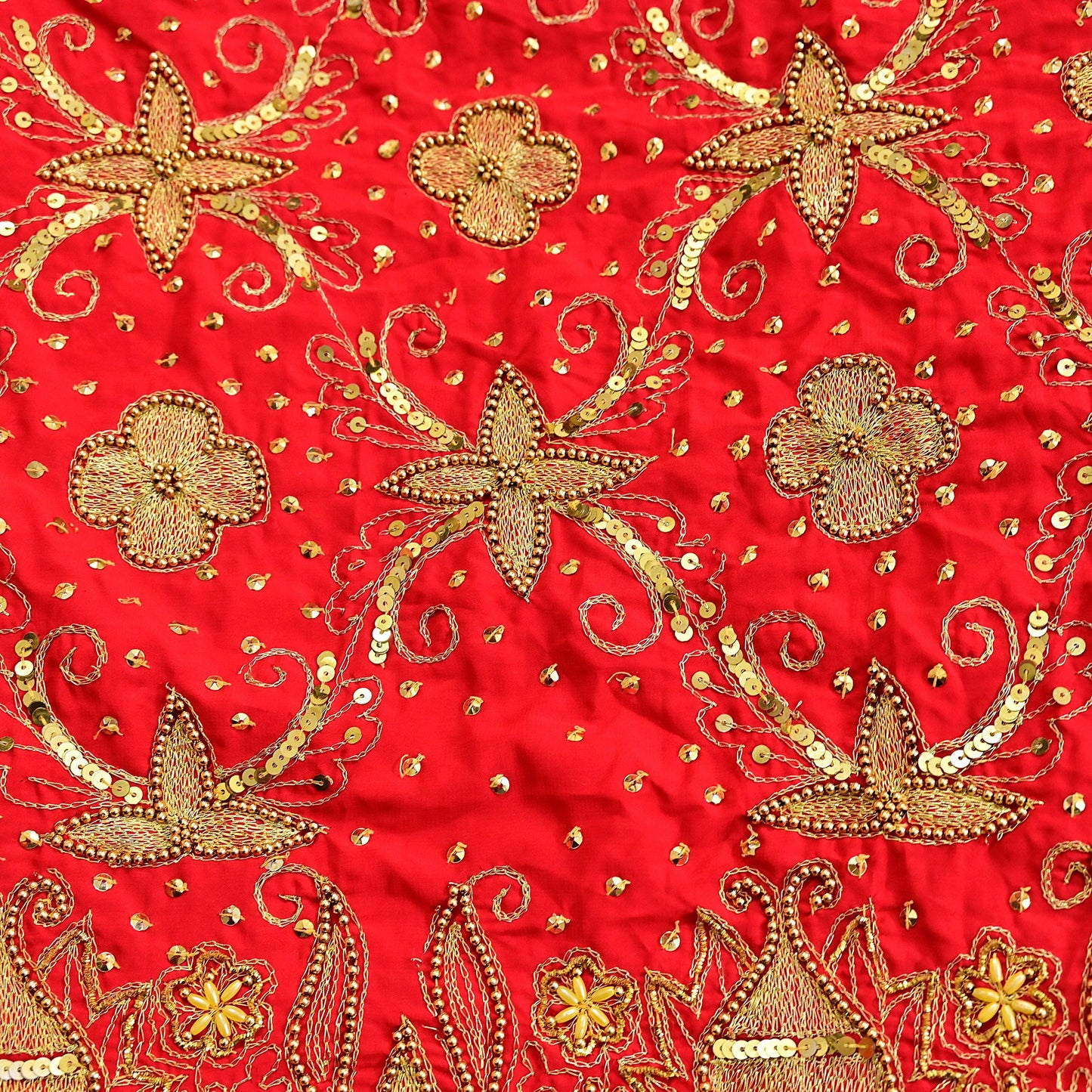 Indian Vintage Heavy Red Dupatta Georgette Long Stole Hand Embroidered Scarf Zari Zardozi Wedding/Bridal Veil Hijab