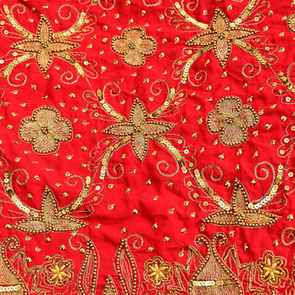Indian Vintage Heavy Red Dupatta Georgette Long Stole Hand Embroidered Scarf Zari Zardozi Wedding/Bridal Veil Hijab